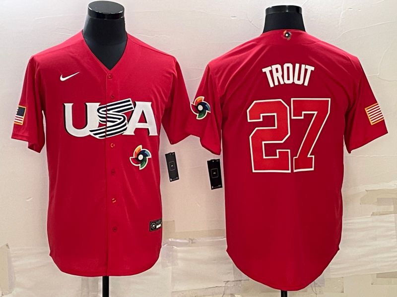 Men 2023 World Cub USA #27 Trout Red Nike MLB Jersey11->more jerseys->MLB Jersey